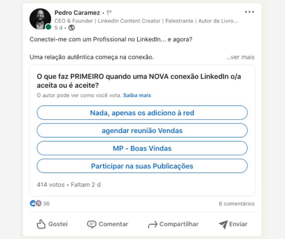 2 - polls do linkedin - Tipos de Posts do LinkedIn - linked2power - pedro caramez