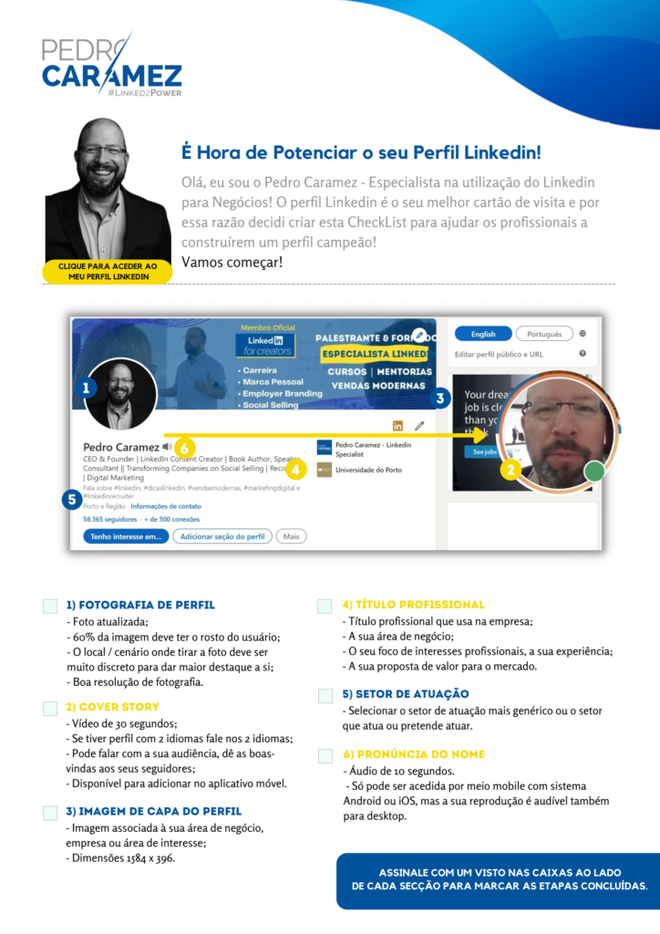 Checklist Perfil Profissional LinkedIn Pedro Caramez